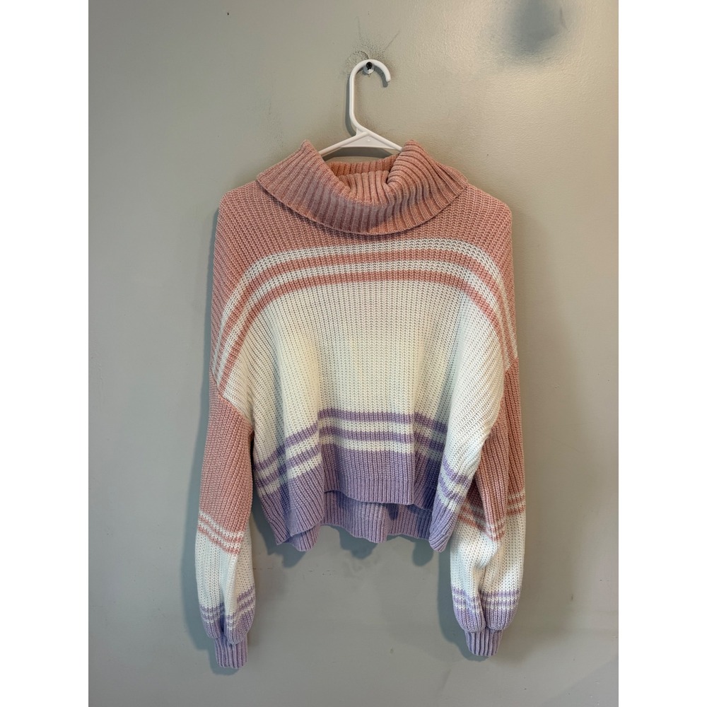 My Michelle Women Pink Purple Stripe Chenille Turtleneck Sweater XL 5273SW8JR